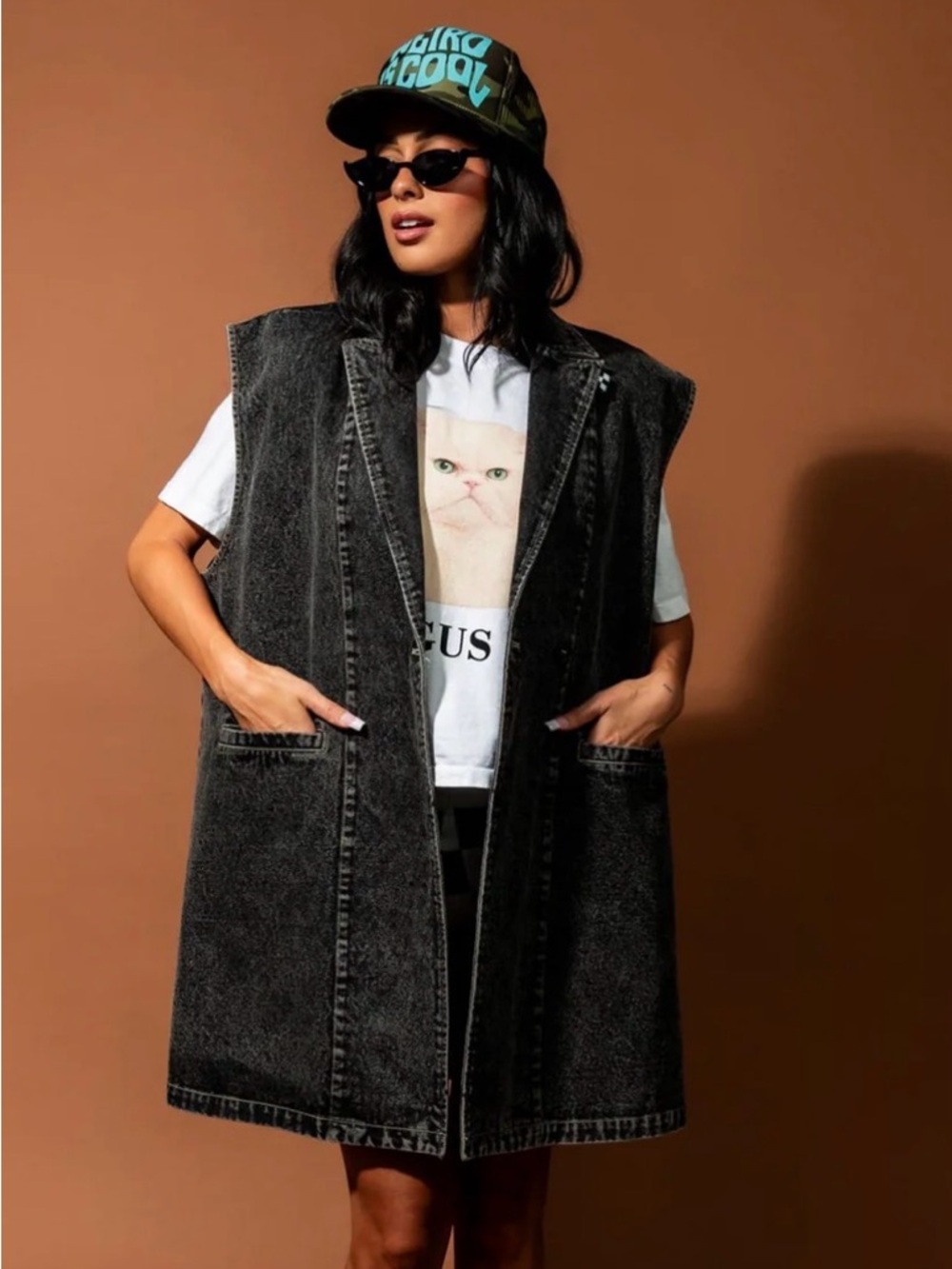 Dressed in Lala Outlaw Longline Denim Black Blazer